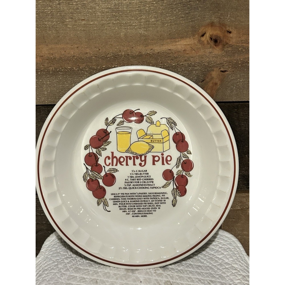 VTG Cherry Pie Dish With Printed Recipe‎ Hankook Super Strong